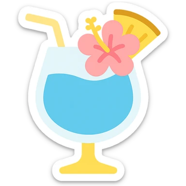 blue tropical cocktail with hibiscus and pineapple garnishes sticker
