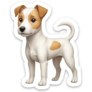 a full body buff white parson russell terrier looking dog the size of a kelpie with light brown long ears and a light brown patch on one eye and a large snout. the rest of the dog is completely white. forward facing sticker