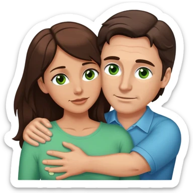 White man brown eyes and 50's short dark BROWN hair hugging white woman with long brown hair and green eyes sticker