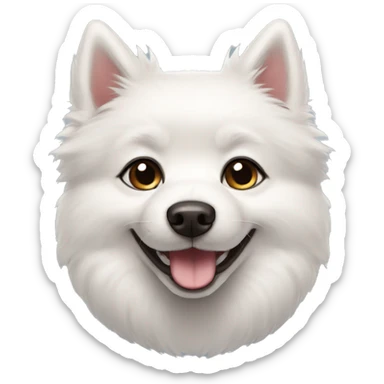 Little white Pomsky dog with black eyes smiling sticker