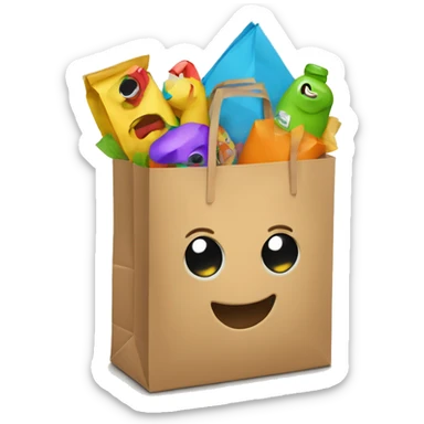 Paper bag with toys sticker