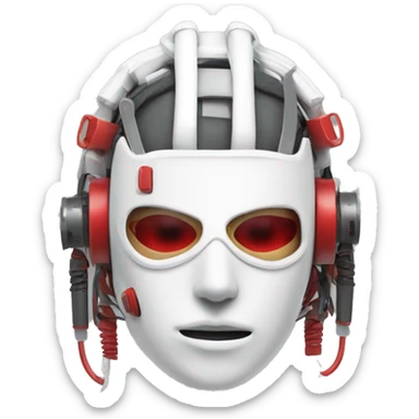 White Mohawk female cyborg head with red respirator mask and circuits sticker