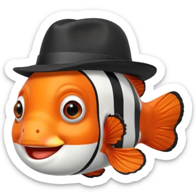 Clownfish with a black fedora, smiling sticker