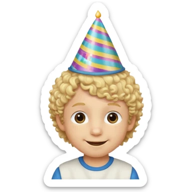 a little boy with birthday hat, blond curly hair















 sticker