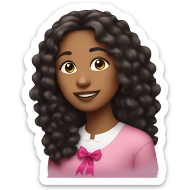 pretty brown woman with long mid length black curly hair with pink ribbon with bible  sticker
