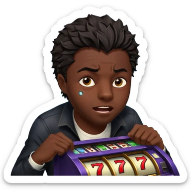 disheveled Black Panther losing money at a slot machine, panicked face, coins flying sticker