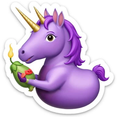 purple unicorn eating eggplant sticker
