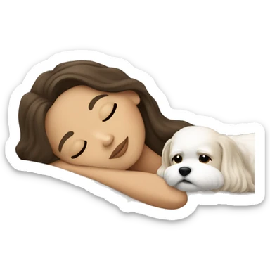 brunette woman with light skin sleeping with white maltese sticker