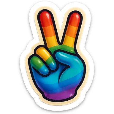 a peace sign hand gesture with rainbow colors, retro sticker style sticker