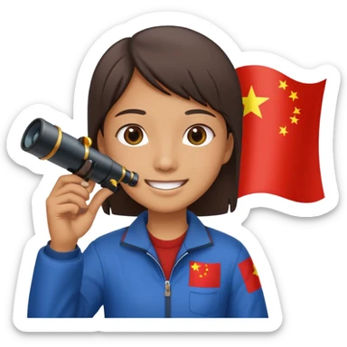 a vast, stunning view of China flag in the background, with a telescope in hand sticker