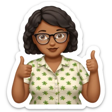make a fat brown female biology teacher with glasses giving a thumbs up with short black hair wavy remove the doctor outfit and put on a regular summer looking shirt sticker