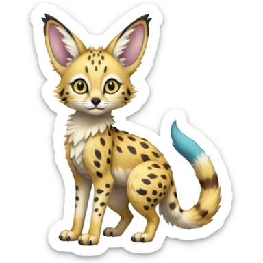 Big-eared big-eyed cute realistic animalistic feral digitigrade 4-legged anime-styled Trico-Vernid-Sergal-Serval-hybrid-fusion-creature-animal, full body sticker