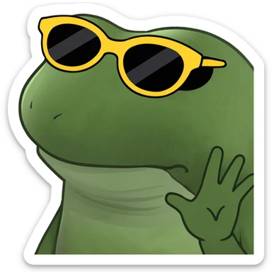 Bufo frog with star-shaped sunglasses, sipping a blue cocktail, in bufo style, transparent background sticker