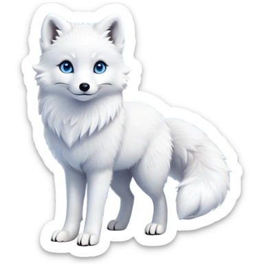 cinematic-arctic-fox-realistic-full-body-standing-emoji,-fluffy-tail-curled-slightly-around-its-white paws,-thick-sleek-white-fur-blending-into-the-snowy-landscape,-head-tilted-dramatically,-bright-blue-eyes-glistening-with-intelligence,-simplified-yet-realistic-focused-features,-highly-detailed,-glowing-with-an-almost-sarcastic-glow expressive eyes sticker