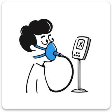 Hand-drawn blue breathing mask with tubes for measuring oxygen, standalone VO2 max testing equipment sticker