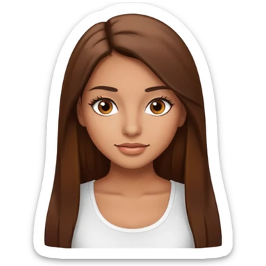 make a woman emoji with straight long brown hair and brown eyes with pretty eyelashes wearing a white top latina baddie sticker