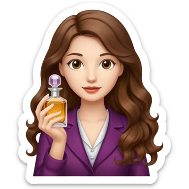 Half body pretty long hair woman holding 1 parfume sticker