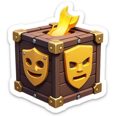 Clash of Clans aesthetic: Cinematic Playful Pixel 3D loot crate Emoji, rendered in a 3D vector-style similar to standard emojis with minimal shading and bold, simplified shapes. A compact, distinct form with signature details, softly glowing with a pixelated adventure charm. Simplified yet unmistakably iconic, highly detailed and consistent, glowing with a soft radiance and high shine. Stylized with a touch of classic pixel-art charm and a soft glowing outline, capturing the essence of a beloved gaming relic with a friendly, playful manner! sticker