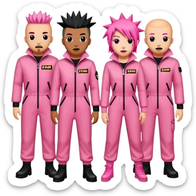 punk artists in pink jumpsuits protesting for spam meat as art sticker