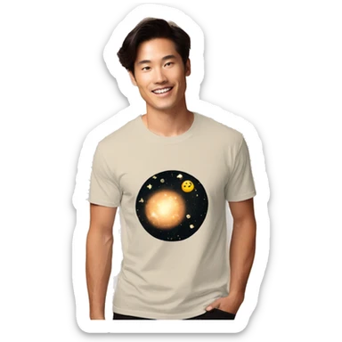 Person wearing vintage sepia T shirt with nebulas galaxies and constellations star map celestial illustration t shirt sticker