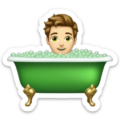 Posh-muscle-boy-brown-hair-green-eyes-pearl-necklace-in-golden-bathtub-legs sticker