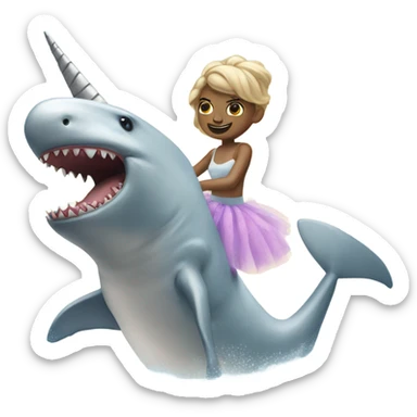 A unicorn riding a shark while wearing a tutu  sticker
