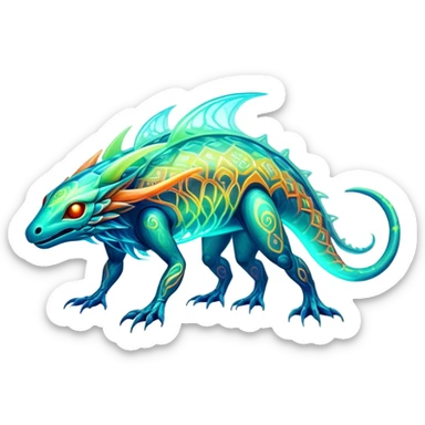 Exotic futuristic bioluminescent translucent transparent lush warm-colored neon-glowing iridescent Fakémon-Fionbri-Vernid-creature sticker