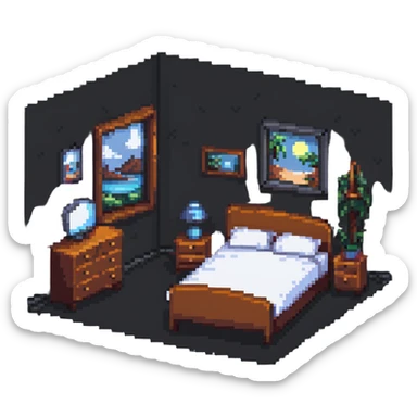 aesthetic bedroom with twinkly fairy lights and green vines growing on the walls sticker