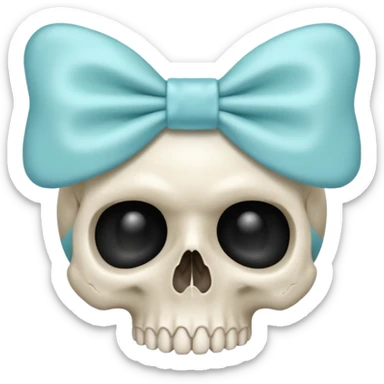 skull wearing a small light aqua blue bow sticker