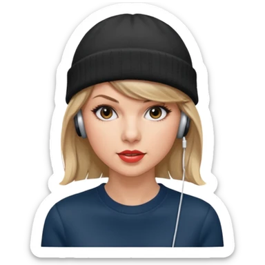 taylor swift wearing beanie, wearing wired earphones sticker