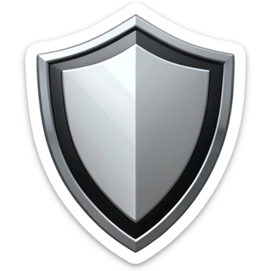 Metallic shield emoji, black and white reflective metal, simple geometric design, flat futuristic style
 sticker