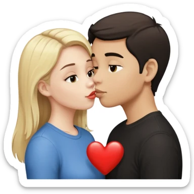 Una chica de piel blanca de pelo rubio besando a un chico de pelo negro de piel morena clara  sticker