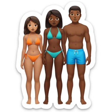 a slim thick black girl with a big butt wearing a bikini standing sideways with a dark skin sexy boy wearing bottom and shows his dick sticker