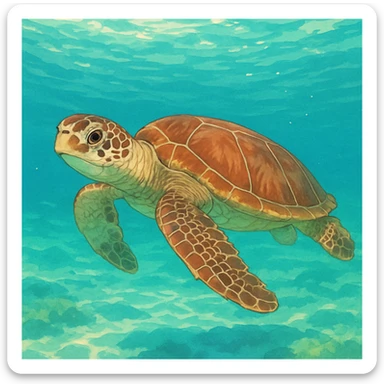sea turtle in beautiful clear turquoise caribbean sea underwater sticker