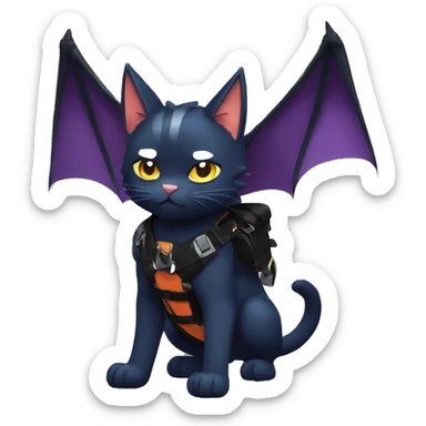 Cool Edgy Litten-Nargacuga-Cat with black bat-wing-ears with a harness full body sticker