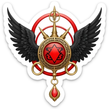 Holy Emblem with black wings and horn and red tetragrammaton in the middle sticker