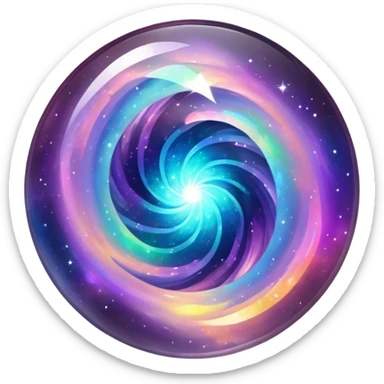round cut gemstone with iridescent galaxy-like swirling colors inside sticker