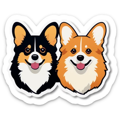 Two tricolor black head corgis sticker