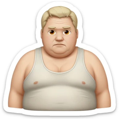 extremely obese middle aged white man in wifebeater with greasy hair and dirty appearance sticker