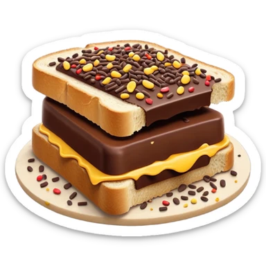 hagelslag-cinematic-realistic-hagelslag-treat-emoji,-depicted-as-crunchy-chocolate-sprinkles-scattered-on-a-slice-of-buttered-bread,-rendered-with-vivid-textures-and-playful,-inviting-lighting. sticker
