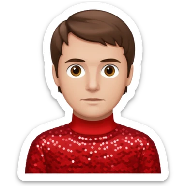 Murray Cook from The Wiggles with brown hair, red sequin skivvy shirt, fair skin sticker