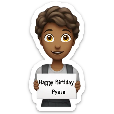 Person holding a sign that has “Happy Birthday Priya” sticker
