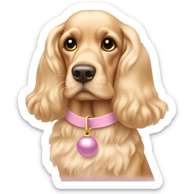 Blond cocker spaniel wearing two light pink sleighbell sticker