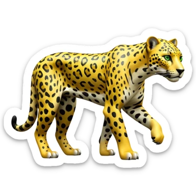 cinematic-jaguar-realistic-full-body-standing on all fours-emoji,-sleek-powerful-frame-poised-for-action,-yellow-fur-adorned-with-bold-black-rosettes,-head-tilted-dramatically,-piercing-green-eyes-locked-onto-its-prey,-simplified-yet-realistic-focused-features,-highly-detailed,-glowing-with-an-almost-sarcastic-glow sticker