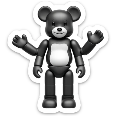 Bearbrick figure with KAWS style but with a happy smile instead of X eyes, simplified toy bear shape with articulated limbs sticker