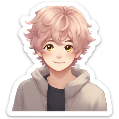 Gorgeous romantic hot attractive anime style modern anime shojo guy with pretty medium-long messy hair and colorful eyes and blushing face aesthetic trending style  pastelcore cottagecore kawaiicore sticker