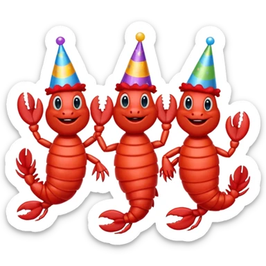 3 dancing lobsters in birthday caps sticker