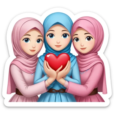 Four sister hugs Turkish girls beautiful finish Konya blue eyes with cherry blossom hijab and heart dress and hugs  sticker