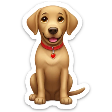 Happy sweet 6 year old light brown Labrador with a red collar  sticker