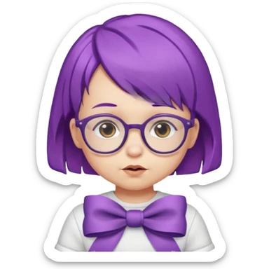 purple haired little baby with glassess and ribbon on hair  sticker
